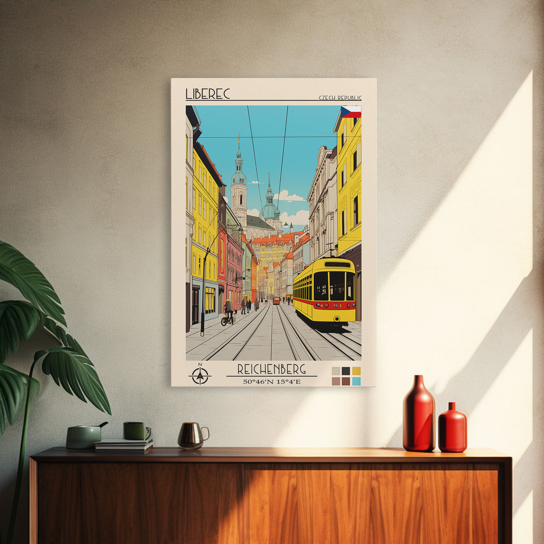 Liberec Czech Republic Travel Poster Framed Canvas Print, Midcentury Modern Art, Pop Art Wall Decor, Scenic Wall Art, Living Room Decoration, Office Gift