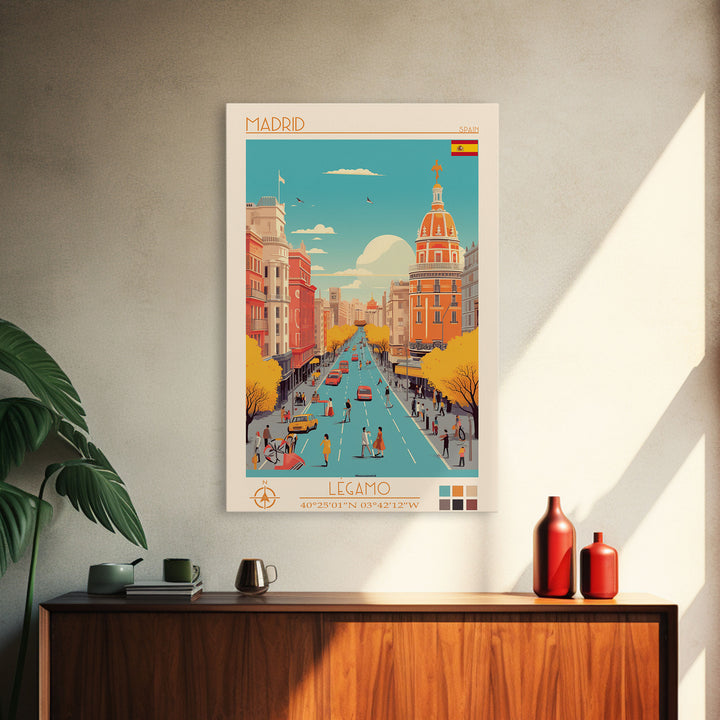 Madrid Spain Travel Poster Framed Canvas Print, Vintage Style, Pop Art Home Decor, Scenic Wall Art, Bedroom Decoration, Office Gift