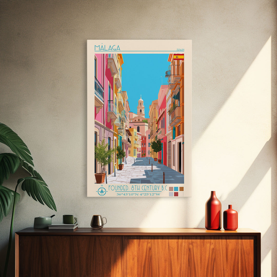 Málaga Spain Travel Poster Framed Canvas Print, Vintage Style, Pop Art Home Decor, Scenic Wall Art, Bedroom Decoration, Office Gift