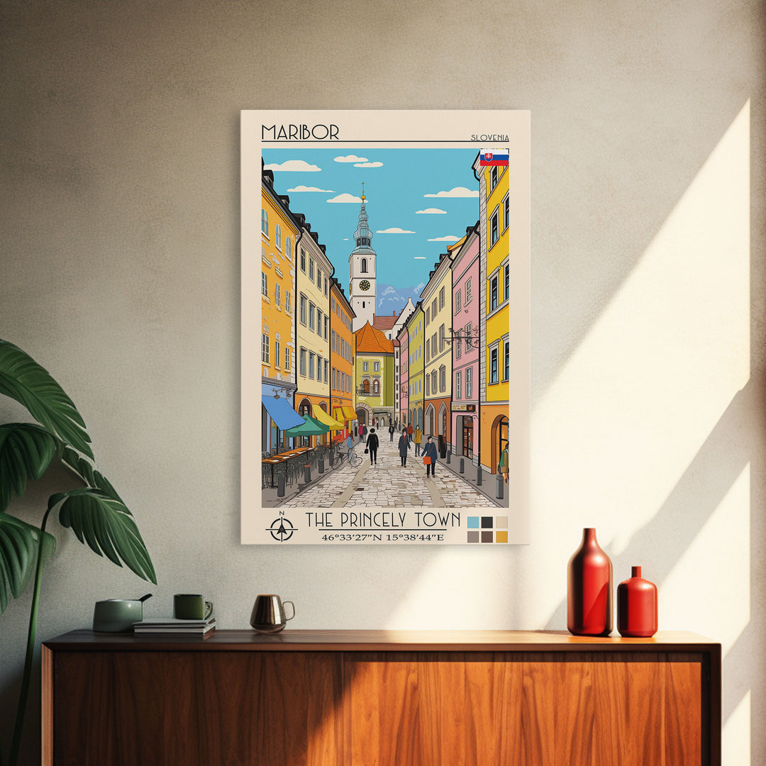Maribor Slovenia Travel Poster Framed Canvas Print, Vintage Style, Pop Art Home Decor, Scenic Wall Art, Bedroom Decoration, Office Gift