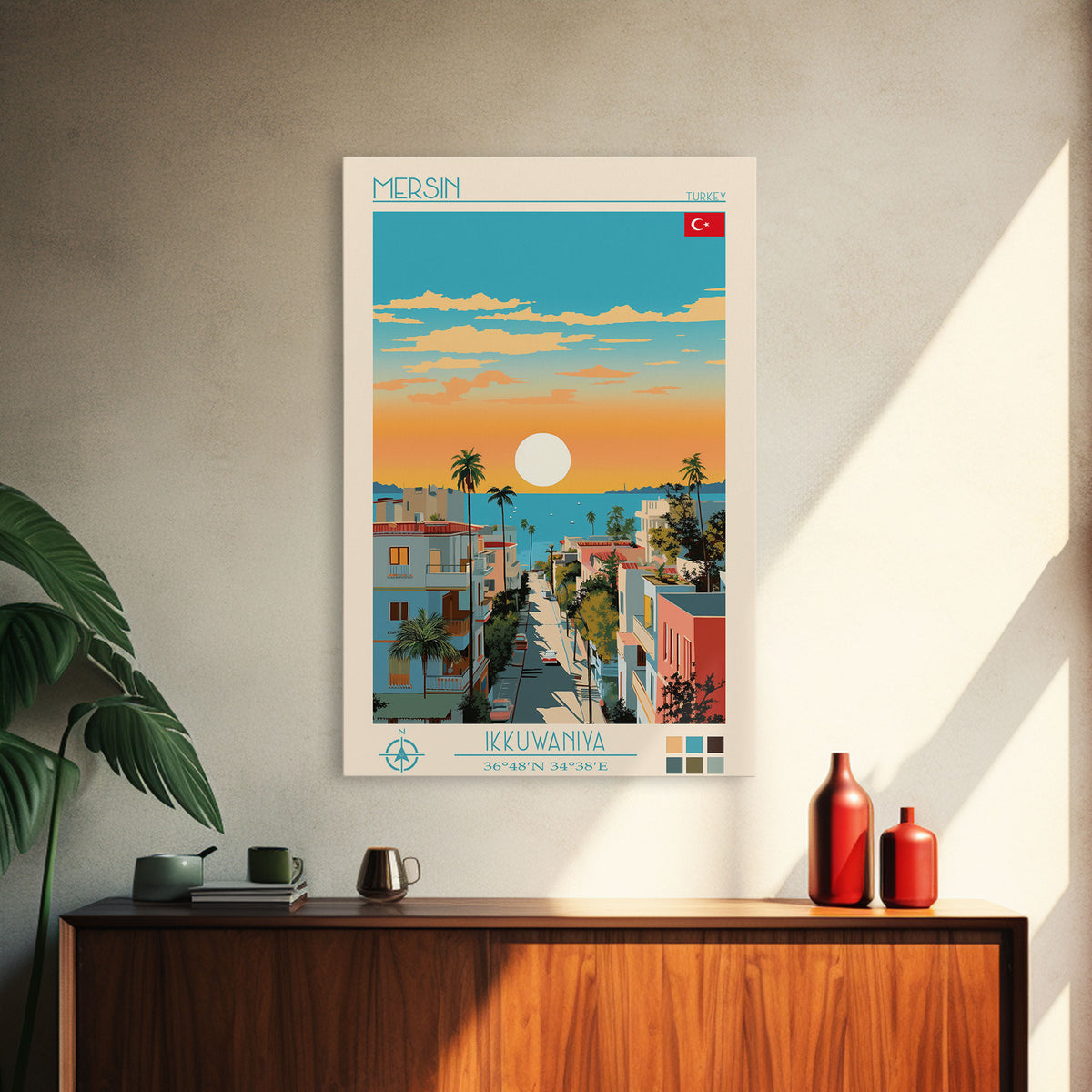 Mersin Turkey Travel Poster Framed Canvas Print, Midcentury Modern Art, Pop Art Wall Decor, Scenic Wall Art, Living Room Decoration, Office Gift