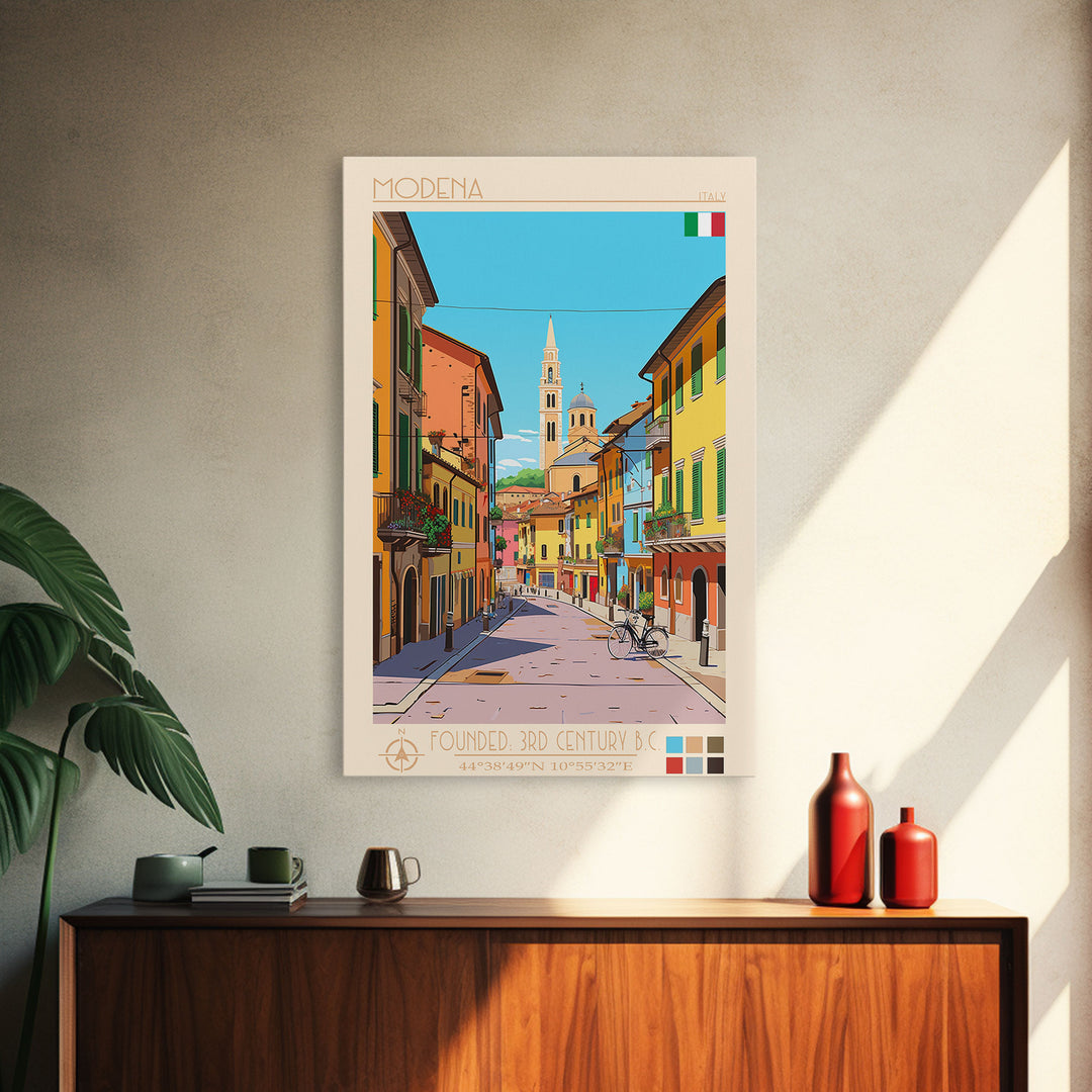 Modena Italy Travel Poster Framed Canvas Print, Vintage Style, Pop Art Home Decor, Scenic Wall Art, Bedroom Decoration, Office Gift