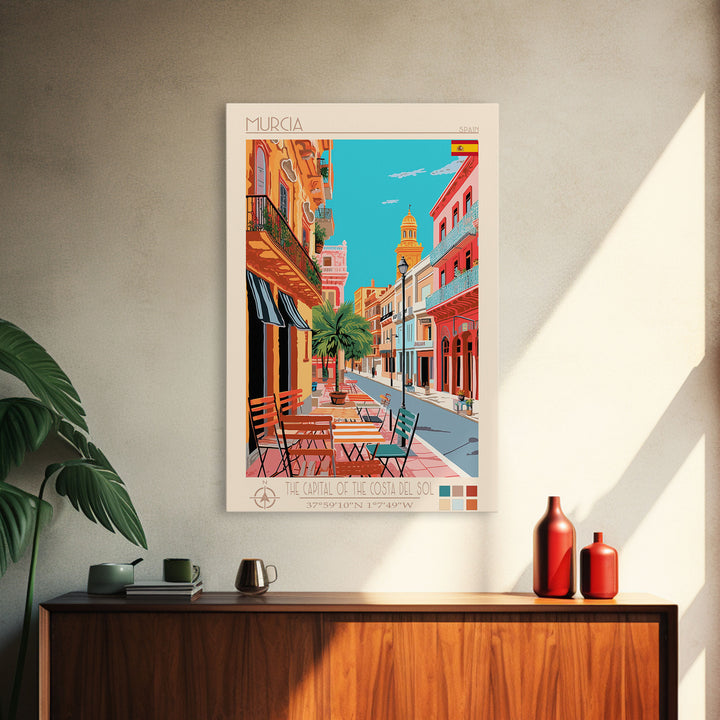 Murcia Spain Travel Poster Framed Canvas Print, Midcentury Modern Art, Pop Art Wall Decor, Scenic Wall Art, Bedroom Decoration
