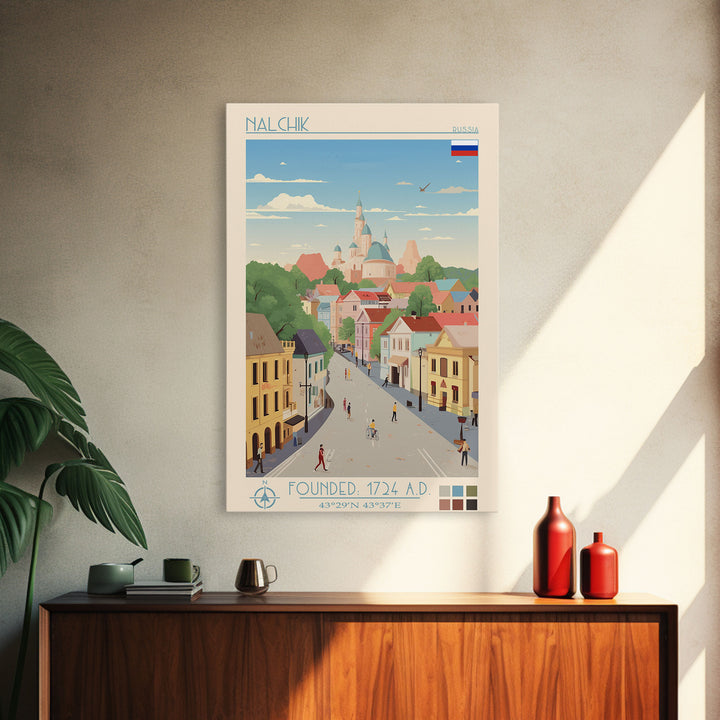 Nalchik Russia Travel Poster Framed Canvas Print, Midcentury Modern Art, Pop Art Wall Decor, Home Decor, Vacation Gift, Bedroom Art