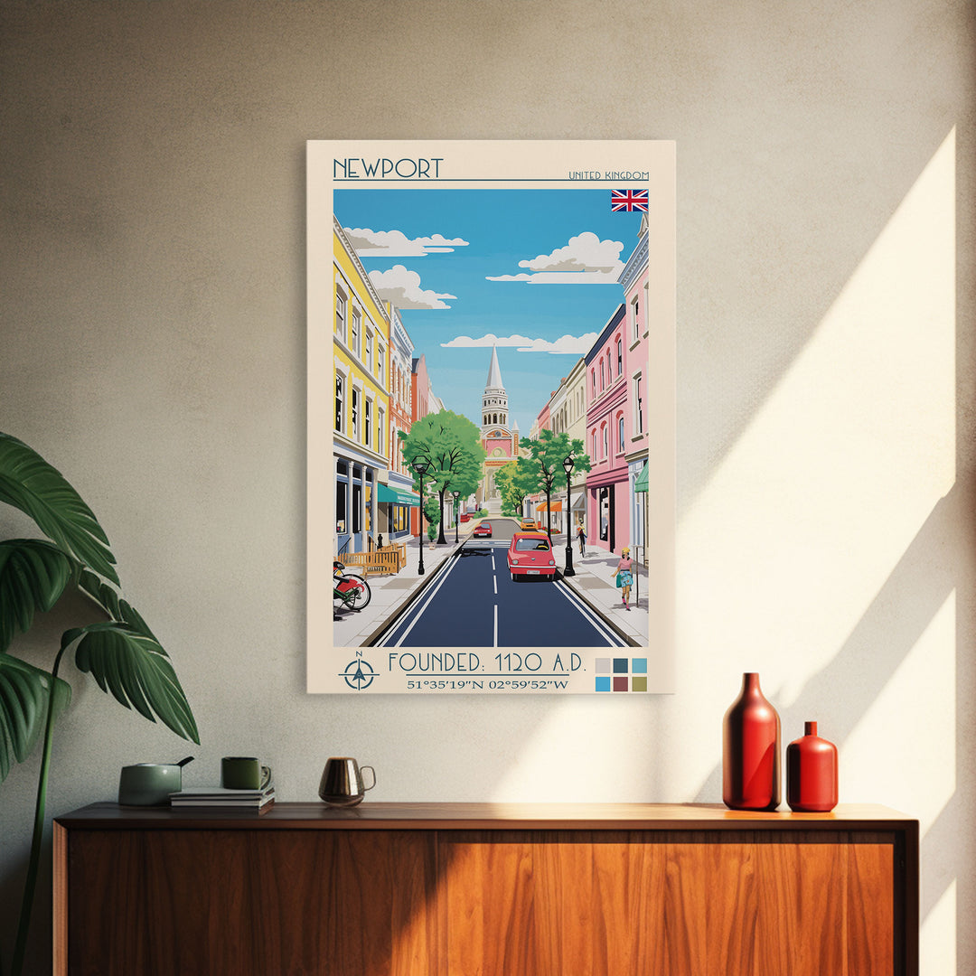 Newport United Kingdom Travel Poster Framed Canvas Print, Vintage Style, Pop Art Home Decor, Scenic Wall Art, Bedroom Decoration, Office Gift
