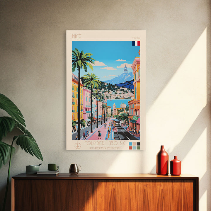Nice France Travel Poster Framed Canvas Print, Midcentury Modern Art, Pop Art Wall Decor, Home Decor, Vacation Gift, Office Art