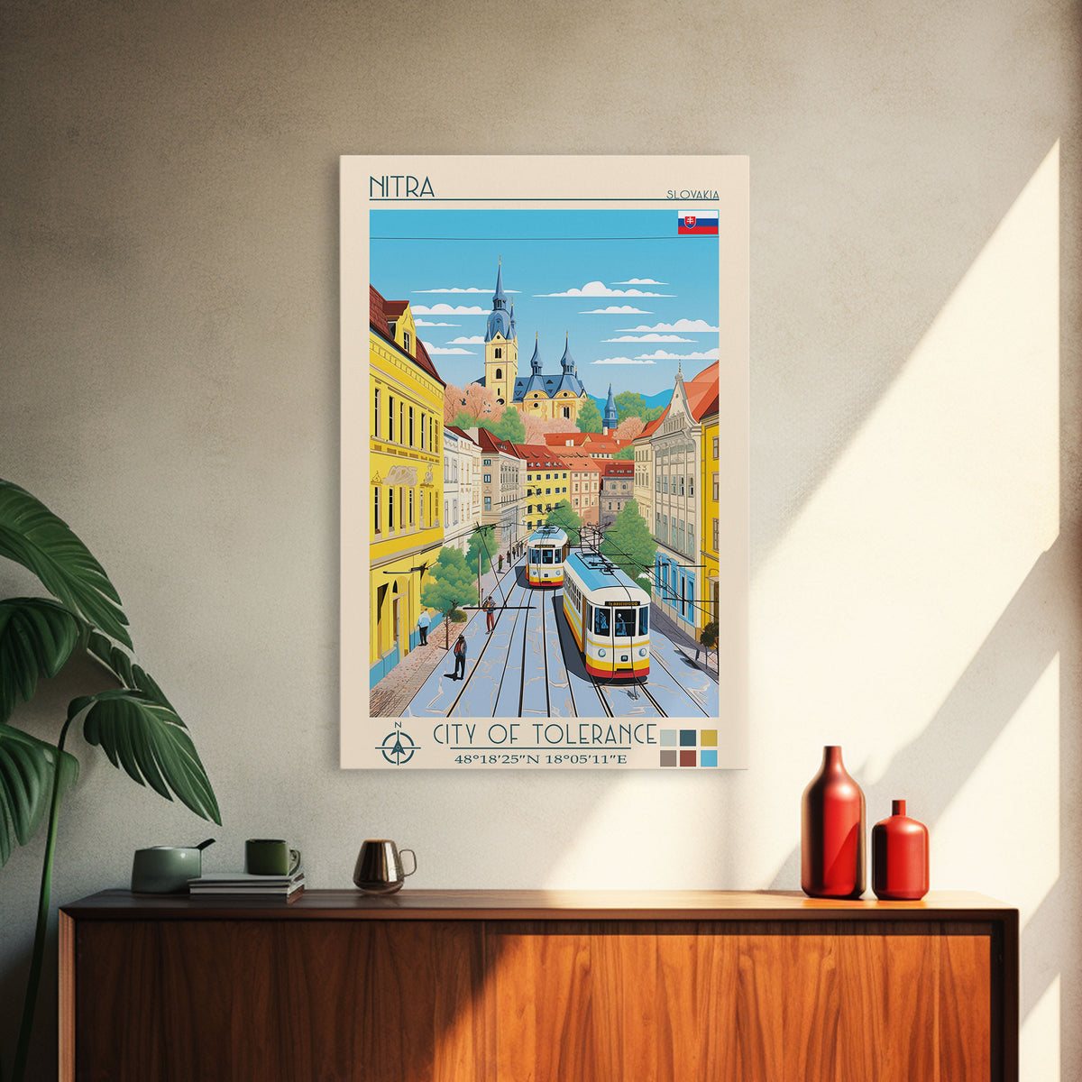 Nitra Slovakia Travel Poster Framed Canvas Print, Midcentury Modern Art, Pop Art Wall Decor, Scenic Wall Art, Living Room Decoration, Office Gift