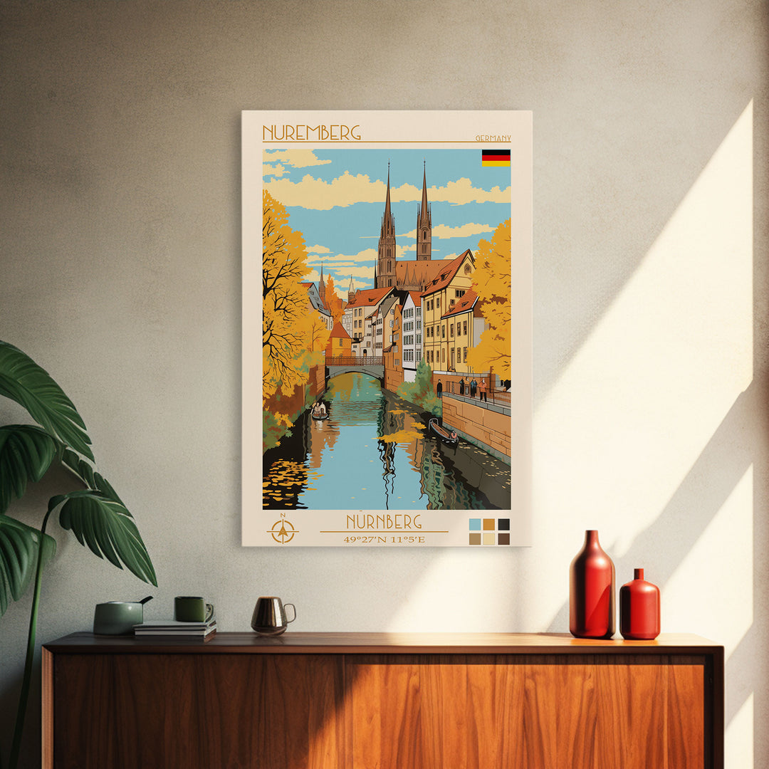 Nuremberg Germany Travel Poster Framed Canvas Print, Vintage Style, Pop Art Home Decor, Scenic Wall Art, Bedroom Decoration, Office Gift