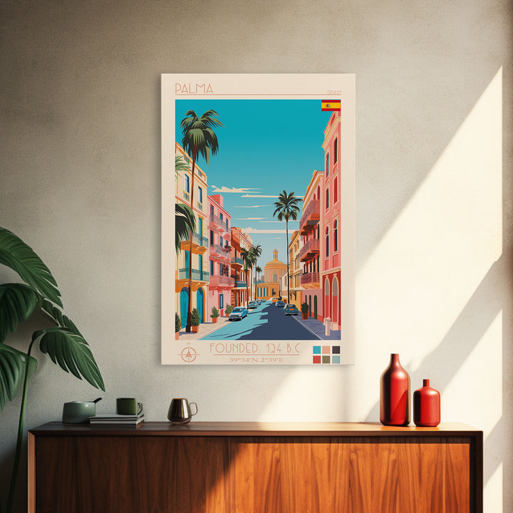 Palma Spain Travel Poster Framed Canvas Print, Vintage Style, Pop Art Home Decor, Scenic Wall Art, Bedroom Decoration, Office Gift