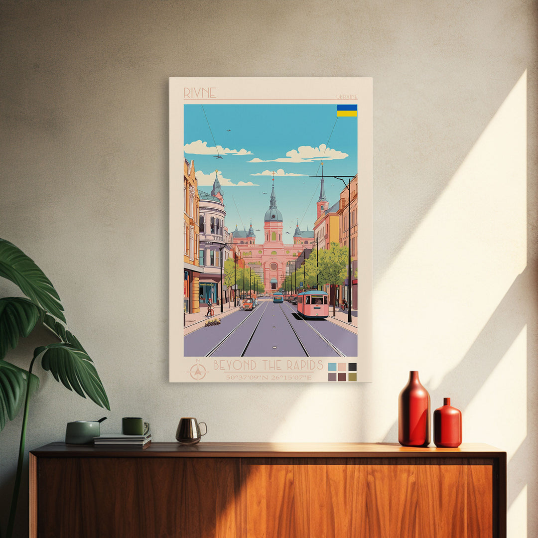 Rivne Ukraine Travel Poster Framed Canvas Print, Vintage Style, Pop Art Home Decor, Scenic Wall Art, Bedroom Decoration, Office Gift