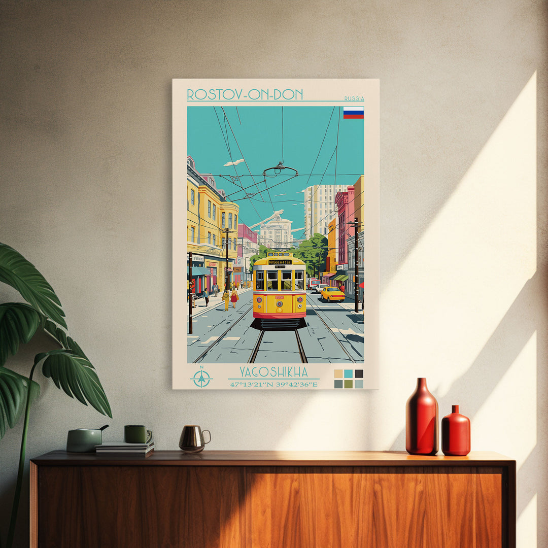 Rostov-on-Don Russia Travel Poster Framed Canvas Print, Midcentury Modern Art, Pop Art Wall Decor, Scenic Wall Art, Living Room Decoration, Office Art