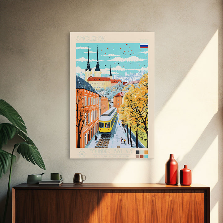 Smolensk Russia Travel Poster Framed Canvas Print, Midcentury Modern Art, Pop Art Wall Decor, Home Decor, Office Art