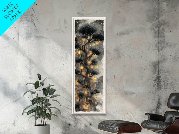 Forest Spirit with Antlers and Glowing Eyes Framed Canvas Print, Fantasy Art, Living Room Decor, Oil Painting, Mythic, FAN-1x3-24