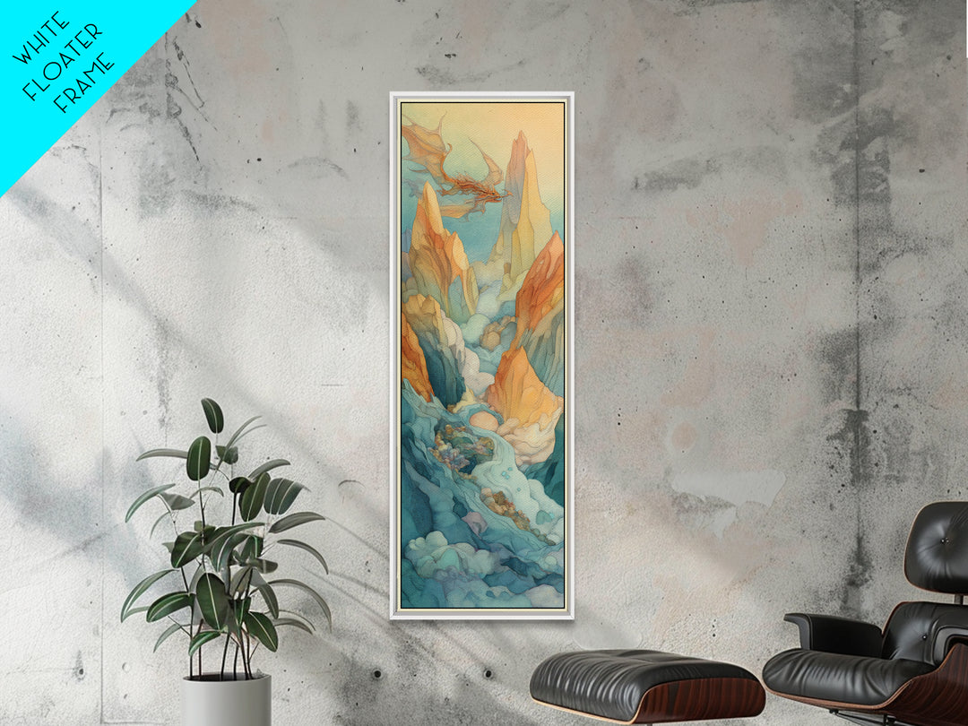 Unicorn Drinking from a Silver Stream Framed Canvas Print, Fantasy Art, Boho Wall Art, Living Room Decor, Oil Painting, Mythic, FAN-1x3-76