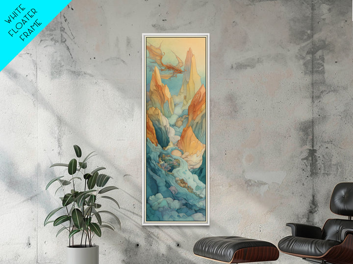 Unicorn Drinking from a Silver Stream Framed Canvas Print, Fantasy Art, Boho Wall Art, Living Room Decor, Oil Painting, Mythic, FAN-1x3-76
