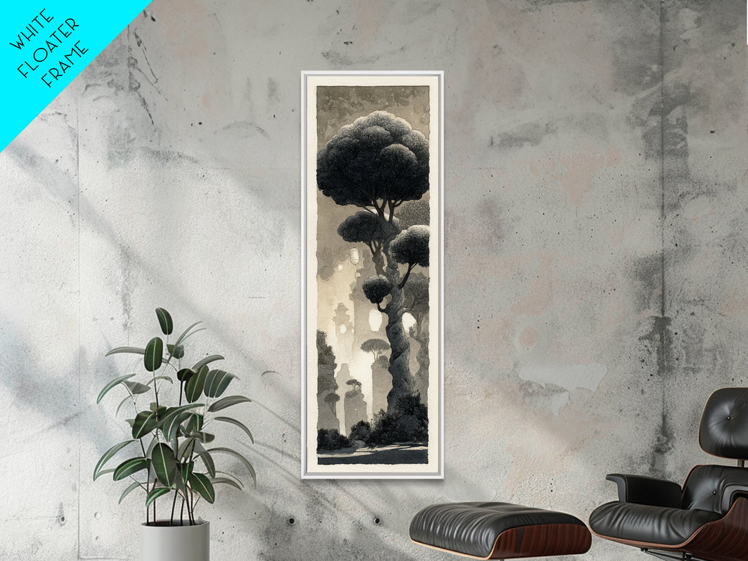 Mythic Waterfall Guarded by White Wolves Framed Canvas Print, Fantasy Art, Art Nouveau, Living Room Decor, Fine Art, Mythic, FAN-1x3-84