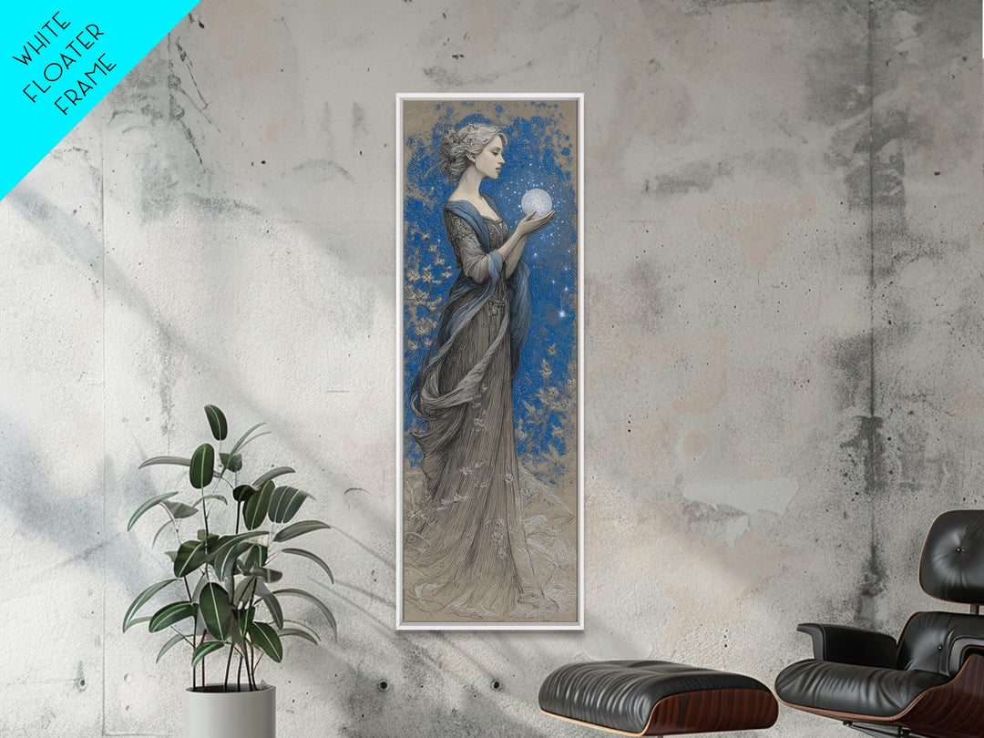 Mermaid Lagoon with Bioluminescent Water Framed Canvas Print, Fantasy Art, Gothic Art, Living Room Decor, Fine Art, Mythic, FAN-1x3-92