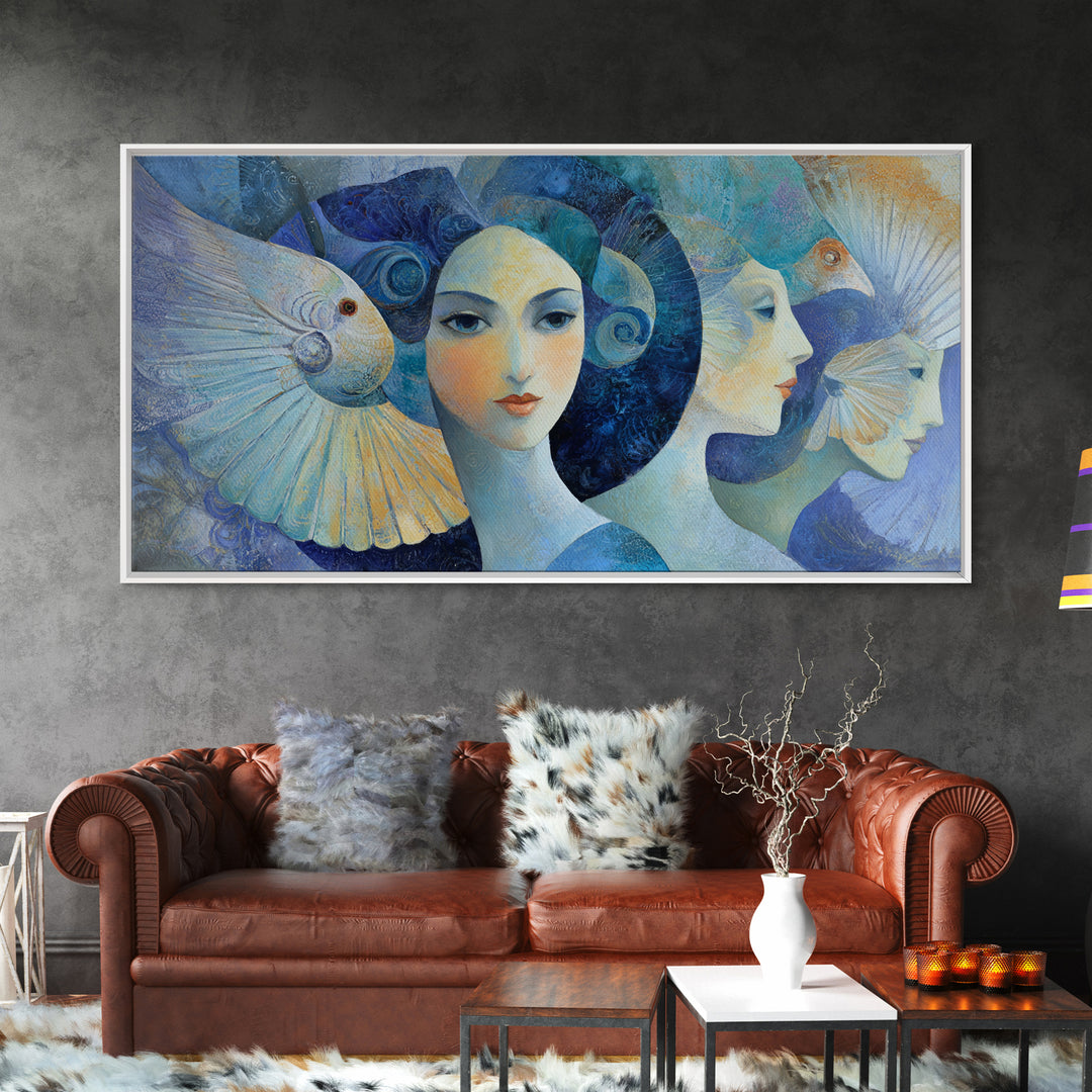 Sorceress Holding a Sphere of Starlight Framed Canvas Print, Fantasy Art, Minimalist Decor, Living Room Decor, Fine Art, Mythic, FAN-2x1-13
