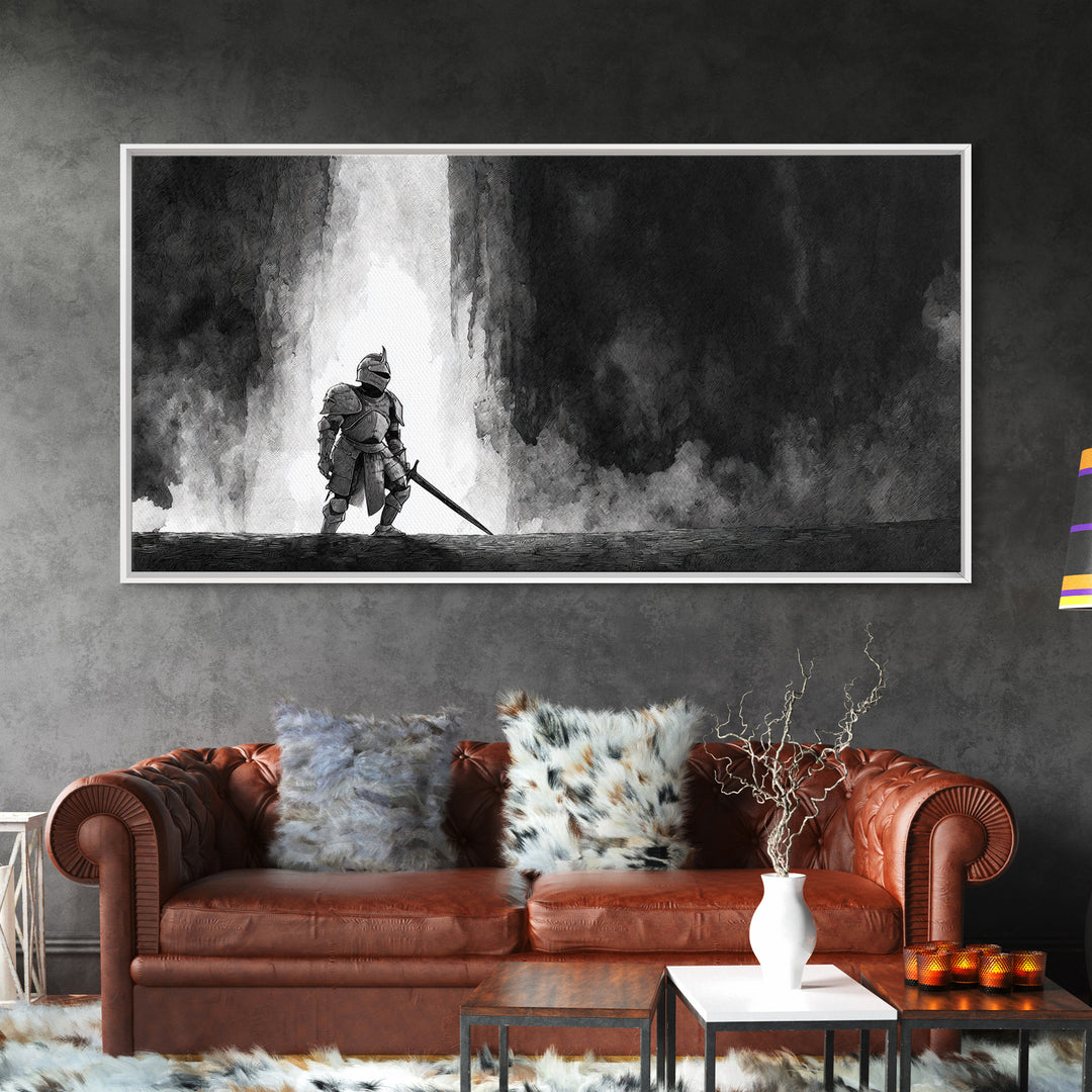 Sea Serpent Beneath a Stormy Ship Silhouette Canvas Print, Fantasy Art, Minimalist Decor, Living Room Decor, Mythic, Fairy Art, FAN-2x1-15