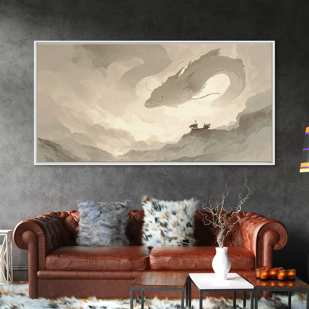 Unicorn Drinking from a Silver Stream Framed Canvas Print, Fantasy Art, Print, Living Room Decor, Oil Painting, Mythic, FAN-2x1-60