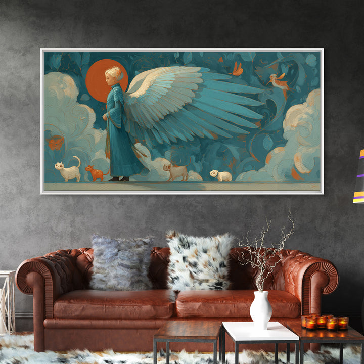 Angelic Warrior with Radiant Wings Framed Canvas Print, Fantasy Art, Fantasy Home Decor, Living Room Decor, Fine Art, Mythic, FAN-2x1-67