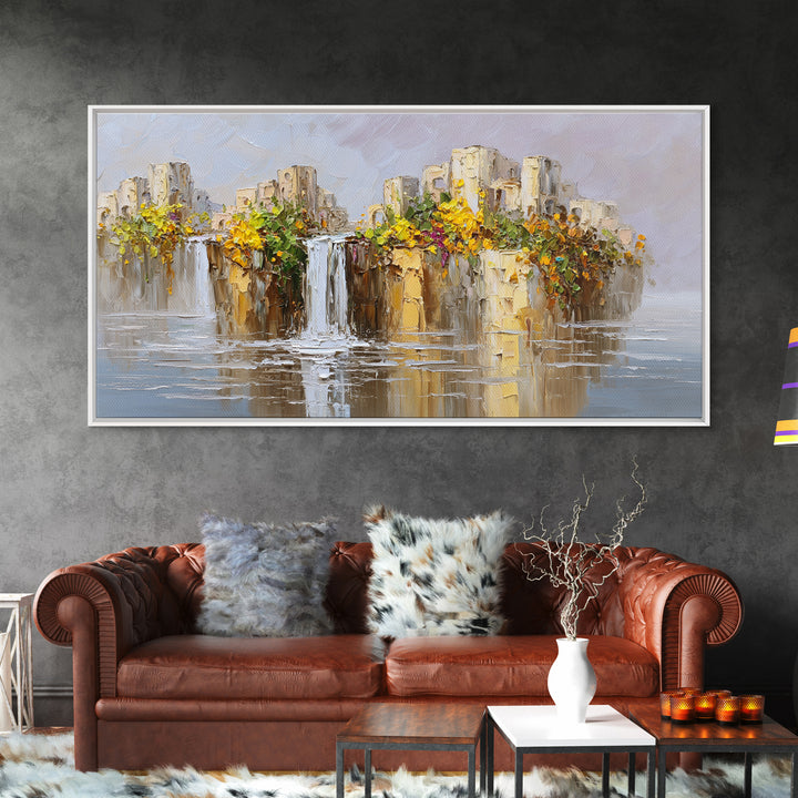 Crystal Cave with Luminous Blue Reflections Canvas Print, Fantasy Art, Painting, Living Room Decor, Watercolor Art, Mythic, FAN-2x1-98