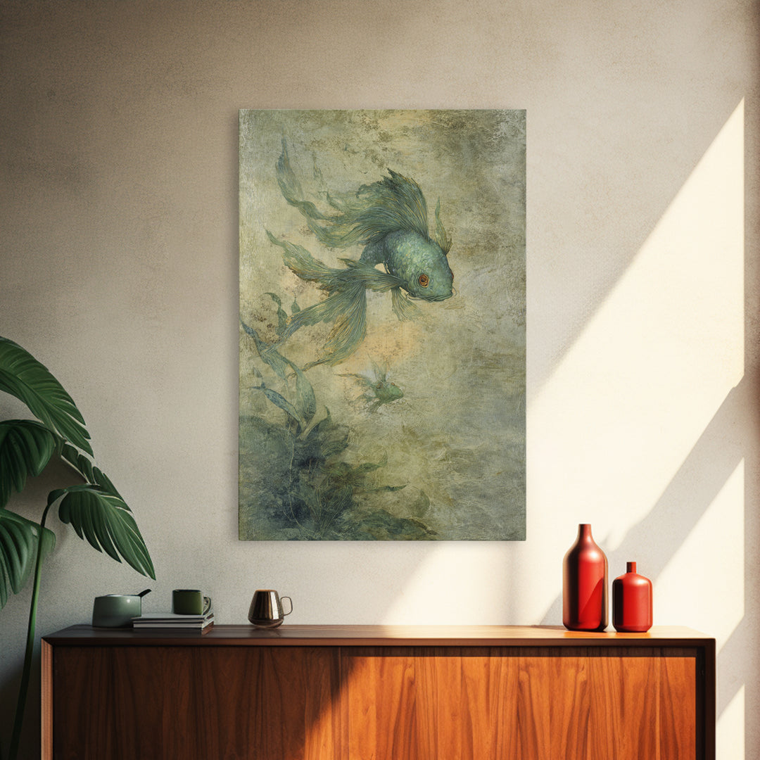 Phoenix Rising in Gold and Crimson Flames Canvas Print, Fantasy Art, Art Nouveau, Living Room Decor, Fine Art, Mythic, FAN-2x3-61