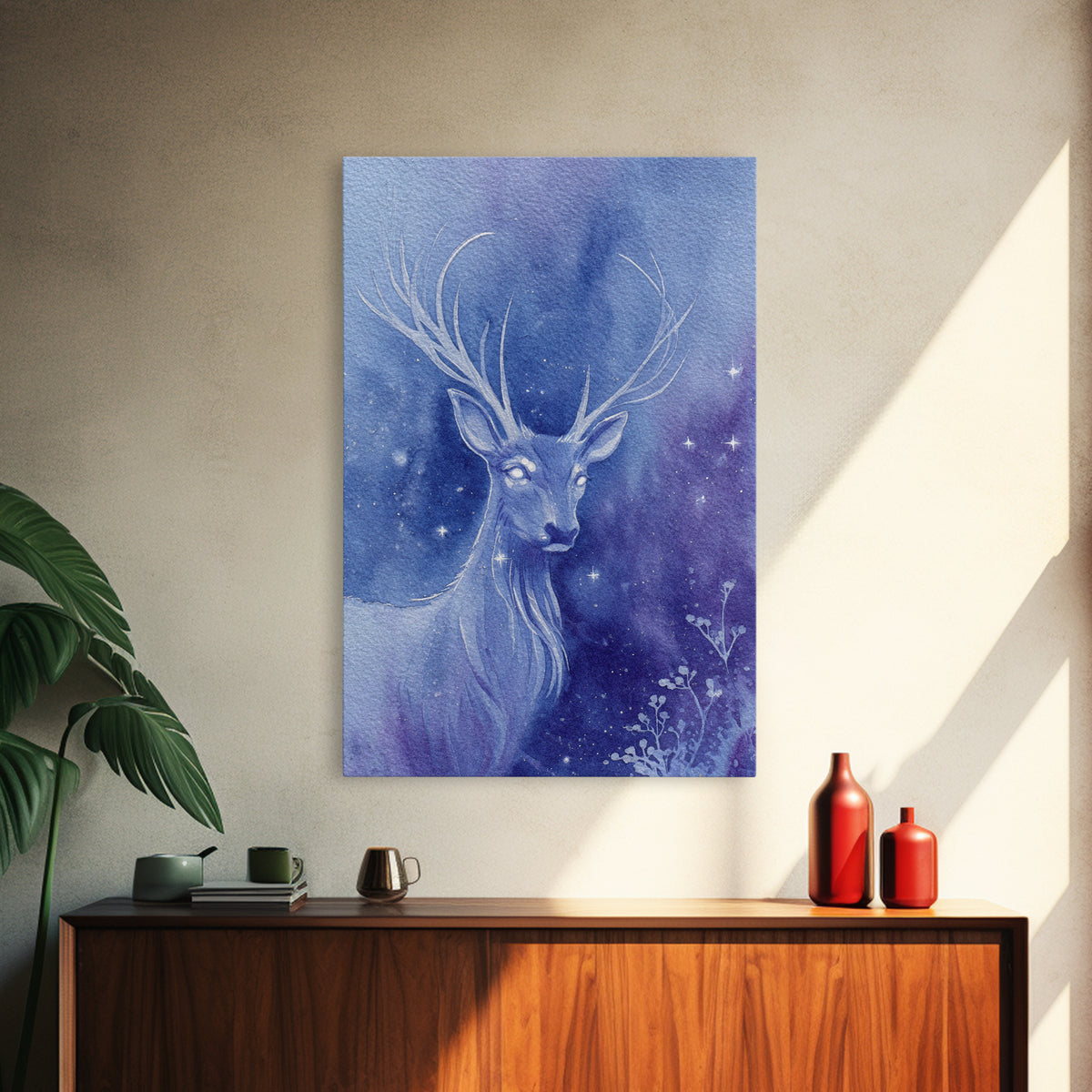 Crystal Cave with Luminous Blue Reflections Canvas Print, Fantasy Art, Print, Living Room Decor, Abstract Art, Mythic, FAN-2x3-86