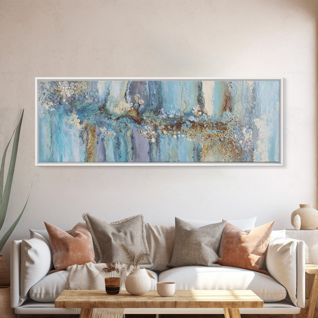 Mythic Waterfall Guarded by White Wolves Canvas Print, Fantasy Art, Living Room Decor, Fine Art, Mythic, Neutral Decor, FAN-3x1-16