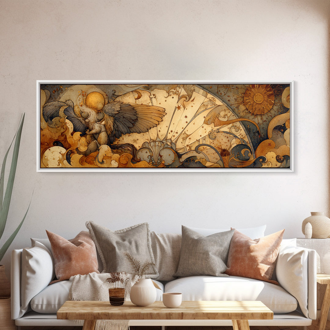 Ancient Map Landscape Canvas Print, Fantasy Art, Watercolor Painting, Living Room Decor, Fine Art, Mythic, Acrylic Painting, FAN-3x1-29