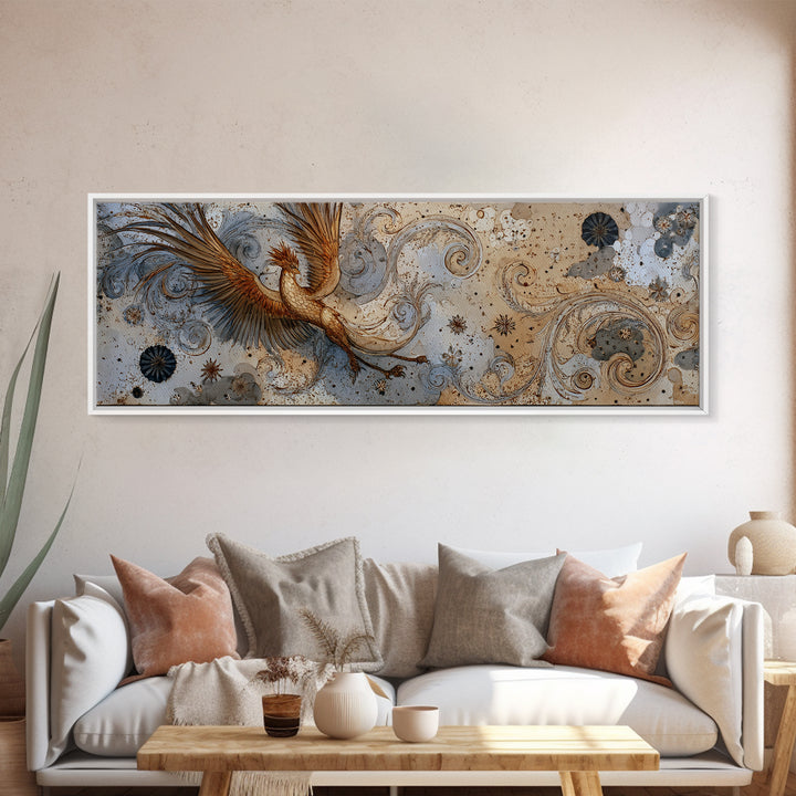 Sea Serpent Beneath a Stormy Ship Silhouette Framed Canvas Print, Fantasy Art, Wall Art, Living Room Decor, Fine Art, Mythic, FAN-3x1-59