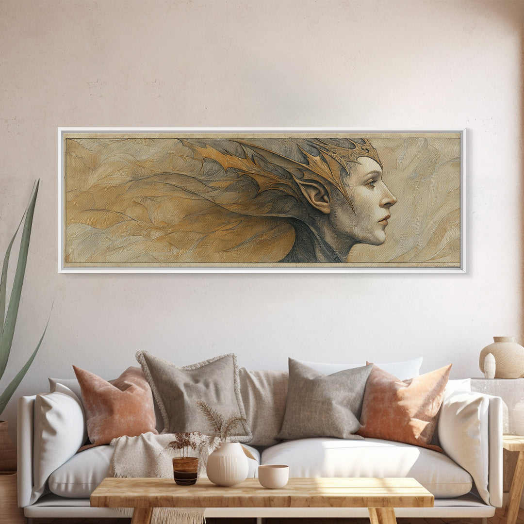 Phoenix Rising in Gold and Crimson Flames Framed Canvas Print, Fantasy Art, Large Art Print, Living Room Decor, Mythic, FAN-3x1-69
