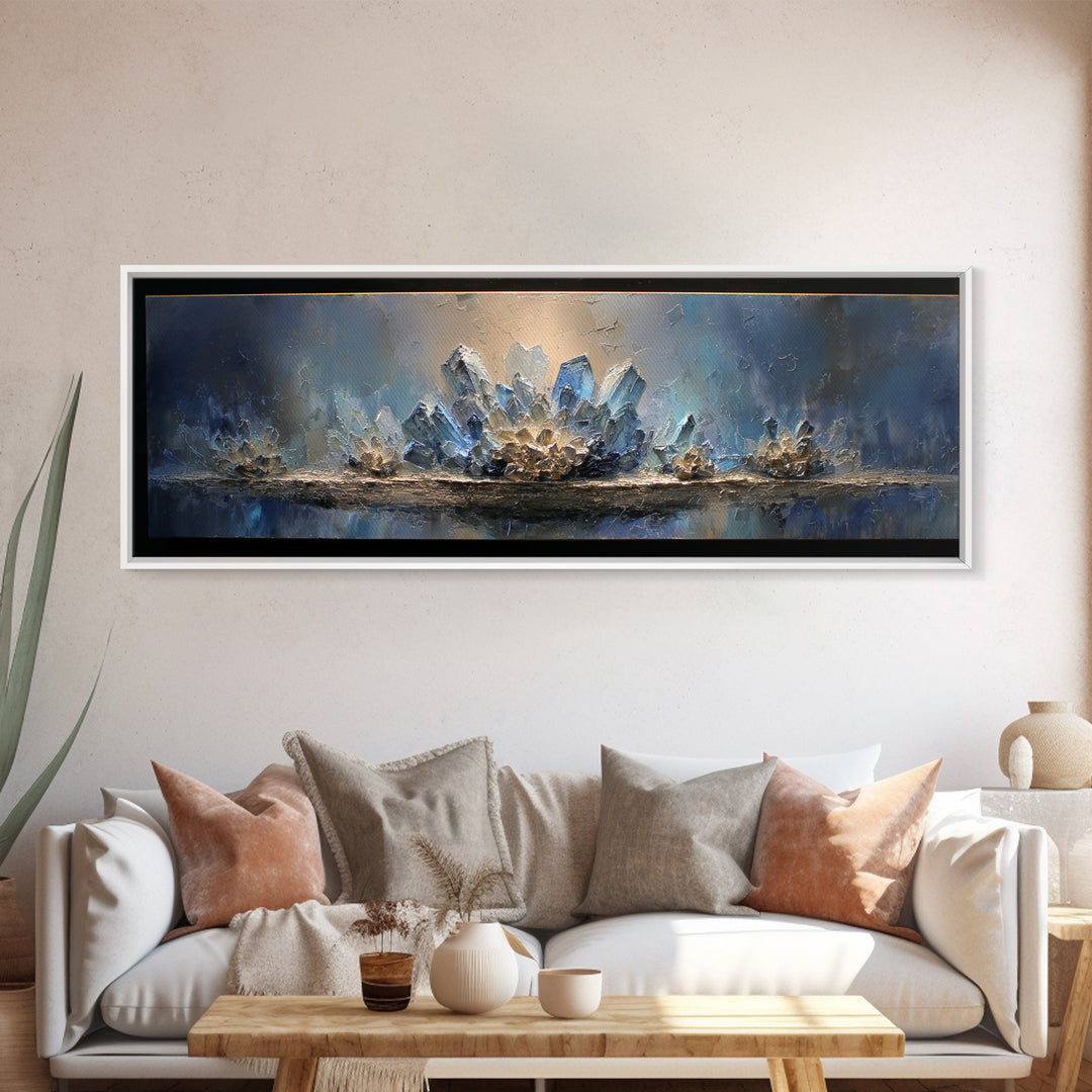 Mythic Waterfall Guarded by White Wolves Canvas Print, Fantasy Art, Minimalist Decor, Living Room Decor, Oil Painting, Mythic, FAN-3x1-88
