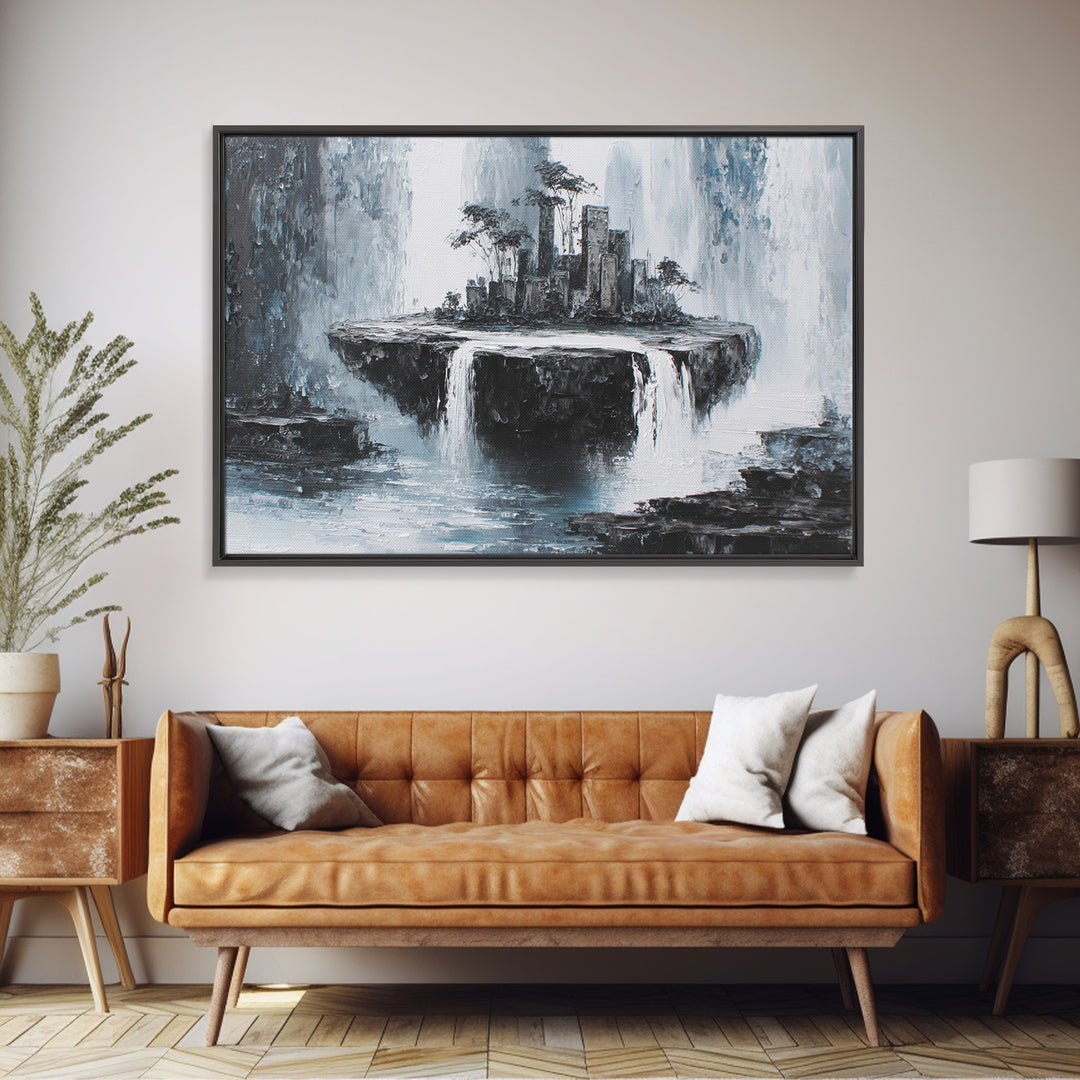 Giant Tree City Filled Framed Canvas Print, Fantasy Art, Whimsical Art, Living Room Decor, Watercolor Art, Mythic, FAN-3x2-13