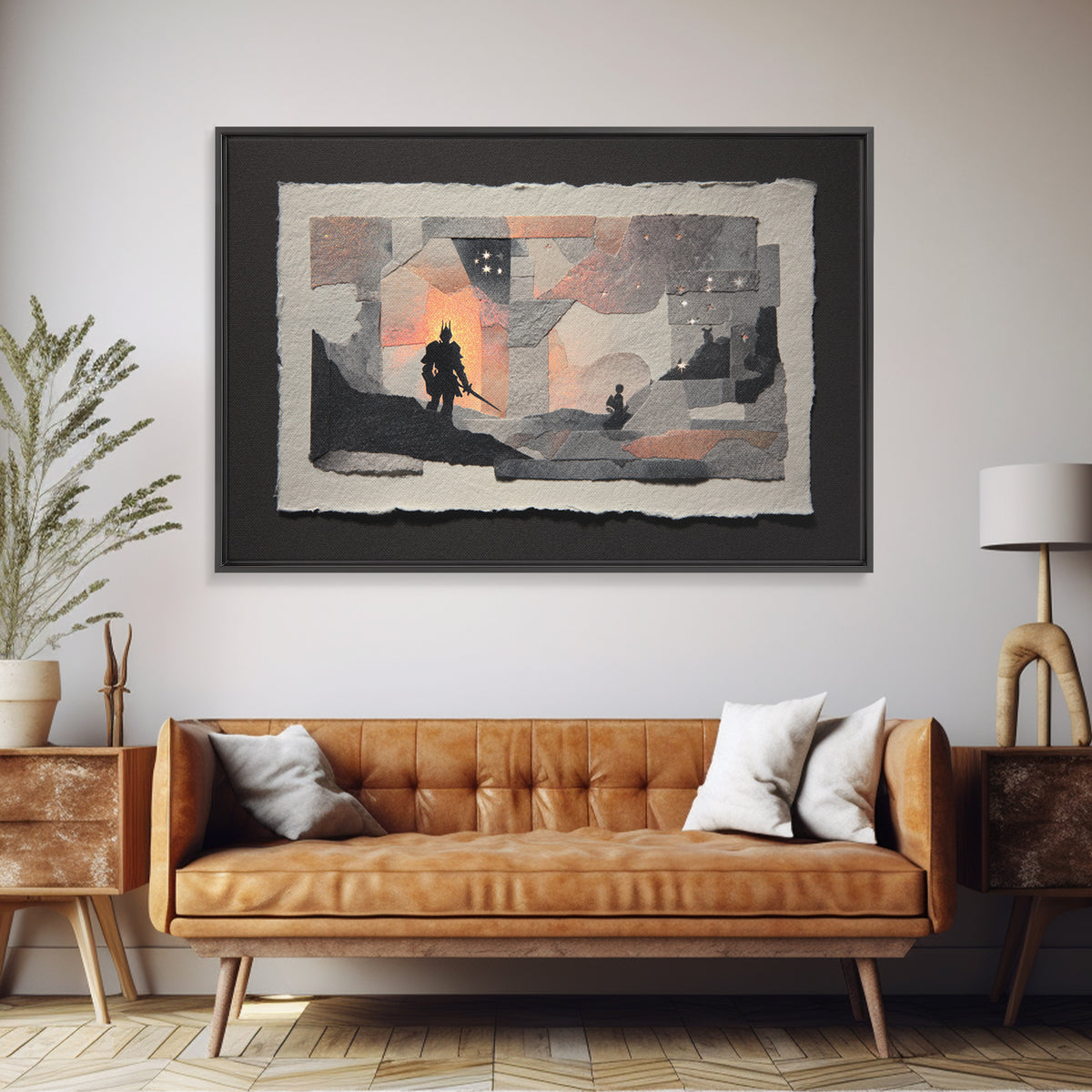 Griffin Perched on a Castle Wall Framed Canvas Print, Fantasy Art, Art Prints, Living Room Decor, Mythic, Fantasy Art Prints, FAN-3x2-14