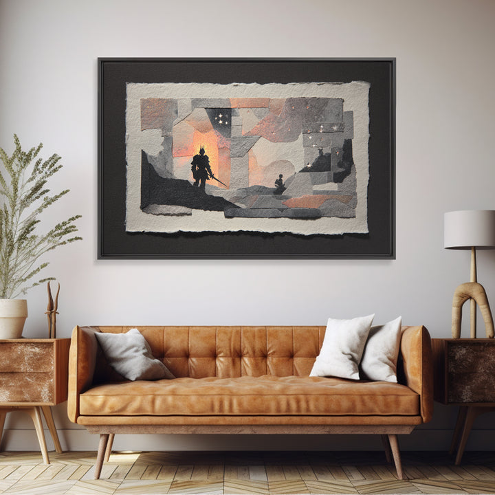 Griffin Perched on a Castle Wall Framed Canvas Print, Fantasy Art, Art Prints, Living Room Decor, Mythic, Fantasy Art Prints, FAN-3x2-14