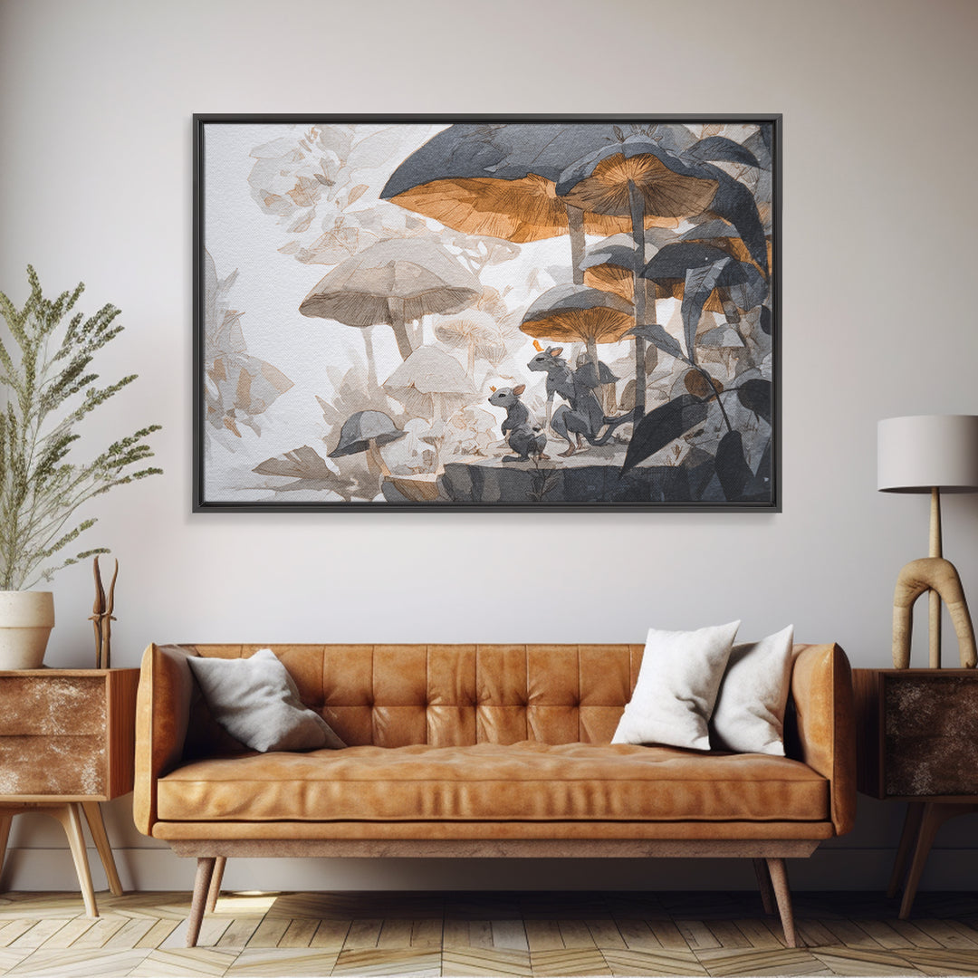 Mythic Waterfall Guarded by White Wolves Canvas Print, Fantasy Art, Prints, Living Room Decor, Oil Painting, Mythic, Landscape, FAN-3x2-4