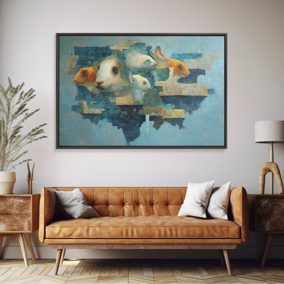 Floating Island with Waterfalls and Ancient Ruins Framed Canvas Print, Fantasy Art, Living Room Decor, Oil Painting, Mythic, FAN-3x2-55