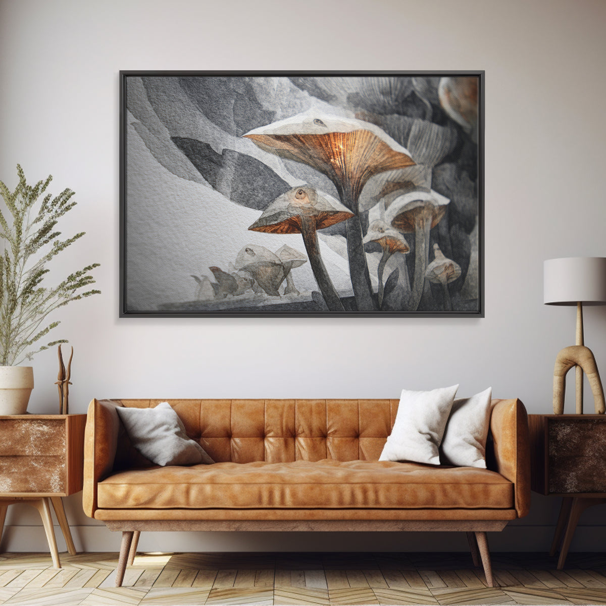 Forest Spirit with Antlers and Glowing Eyes Framed Canvas Print, Fantasy Art, Gallery Decor, Living Room Decor, Mythic, FAN-3x2-64