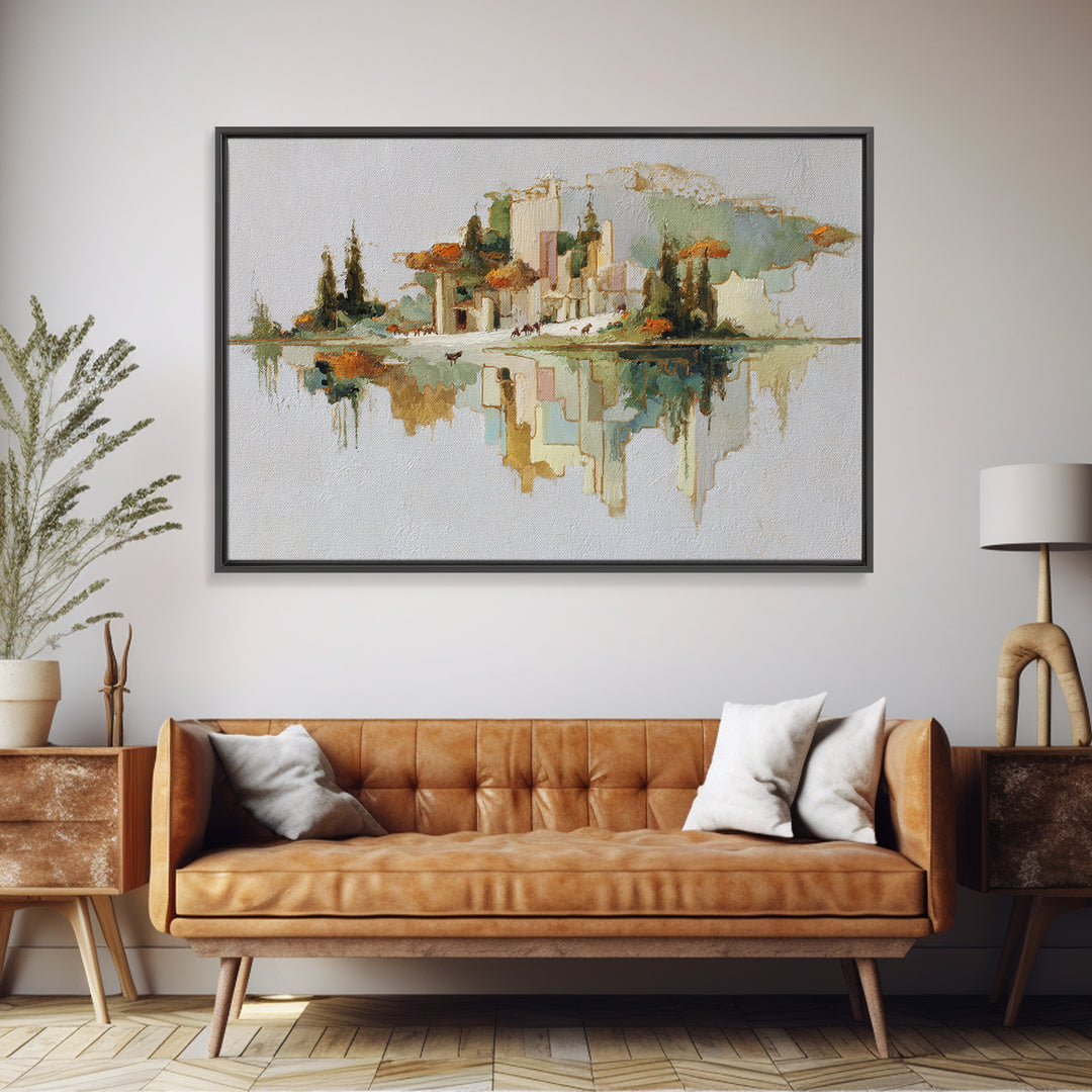 Floating Island with Waterfalls and Ancient Ruins Framed Canvas Print, Fantasy Art, Living Room Decor, Abstract Art, Mythic, FAN-3x2-7