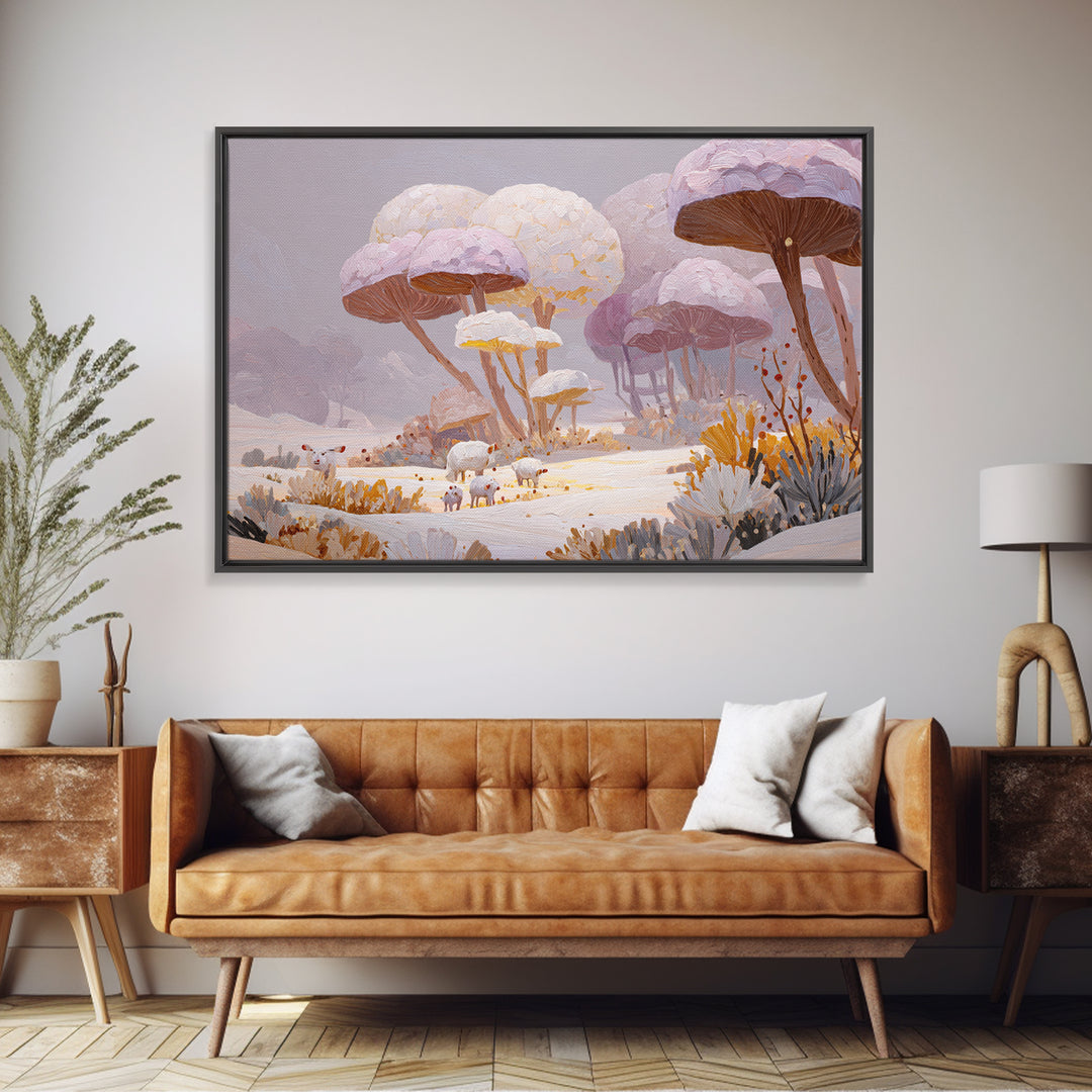 Crystal Cave with Luminous Blue Reflections Framed Canvas Print, Fantasy Art, Dragon Art, Living Room Decor, Oil Painting, FAN-3x2-82