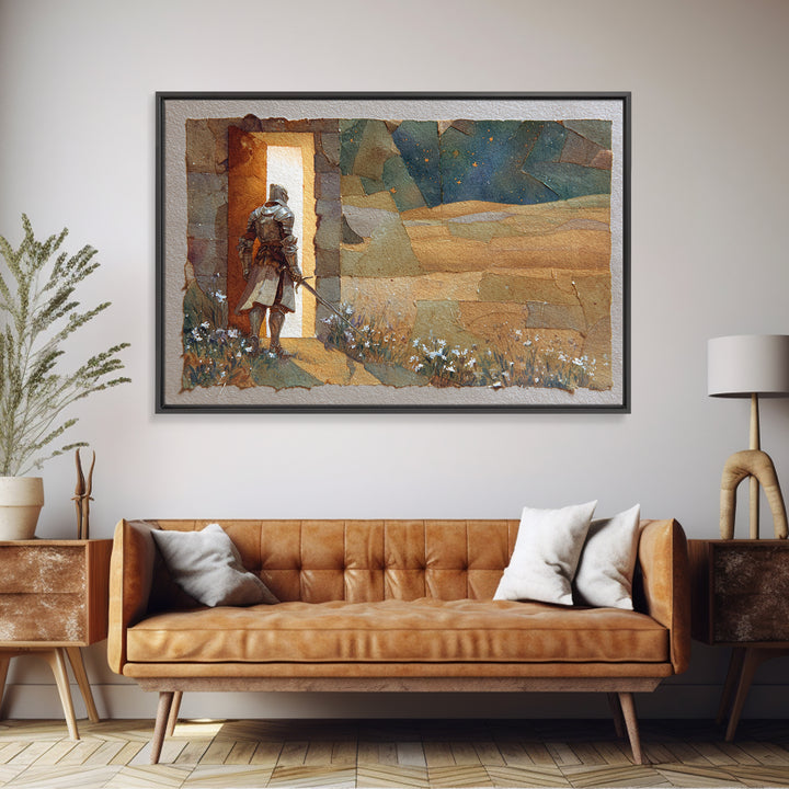 Griffin Perched on a Castle Wall Framed Canvas Print, Fantasy Art, Fairy Art, Living Room Decor, Mythic, Gallery Decor, FAN-3x2-86