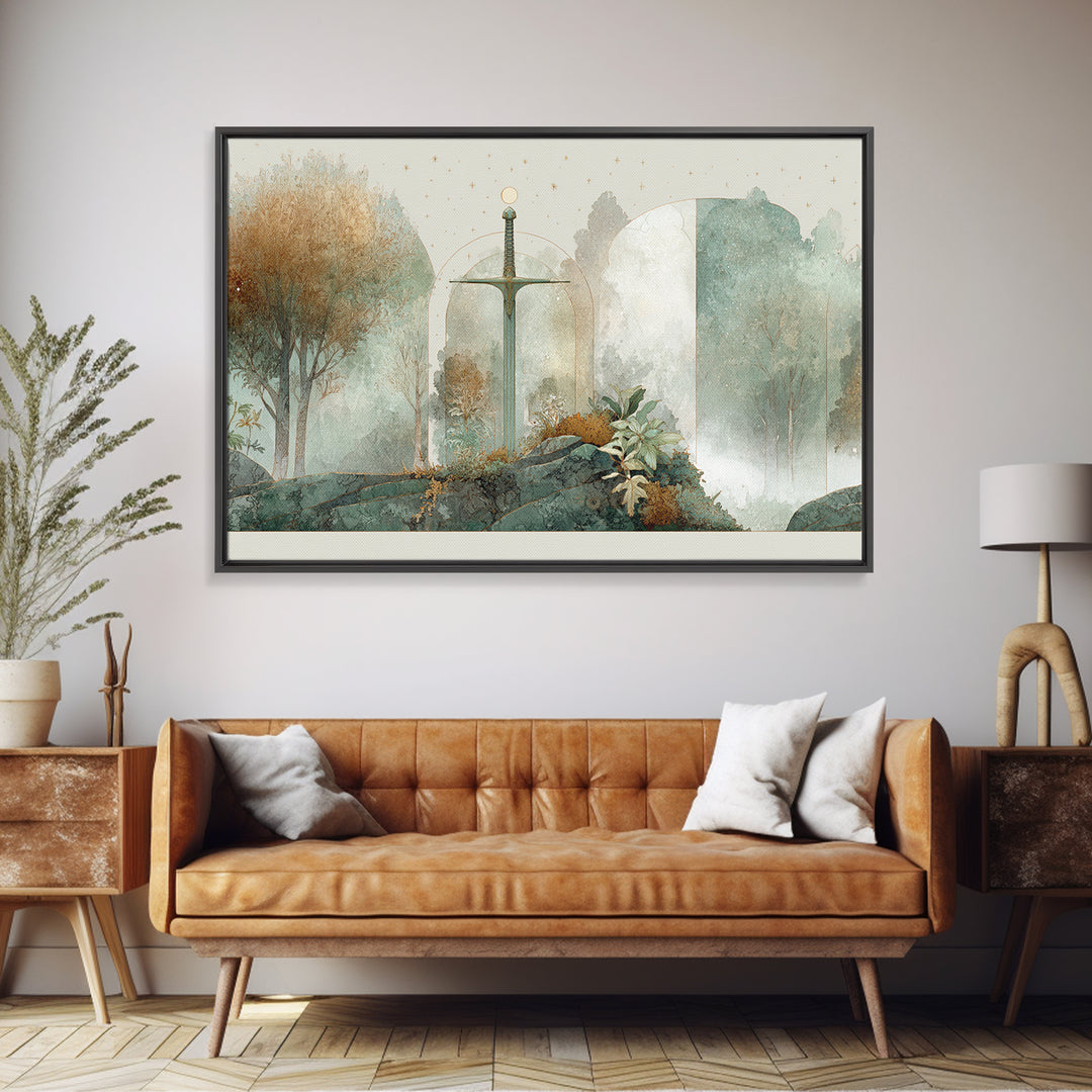 Angelic Warrior with Radiant Wings Framed Canvas Print, Fantasy Art, Minimalist Decor, Living Room Decor, Fine Art, Mythic, FAN-3x2-99