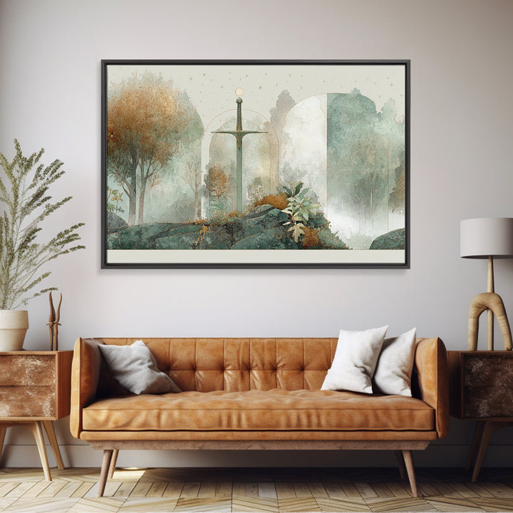 Angelic Warrior with Radiant Wings Framed Canvas Print, Fantasy Art, Minimalist Decor, Living Room Decor, Fine Art, Mythic, FAN-3x2-99