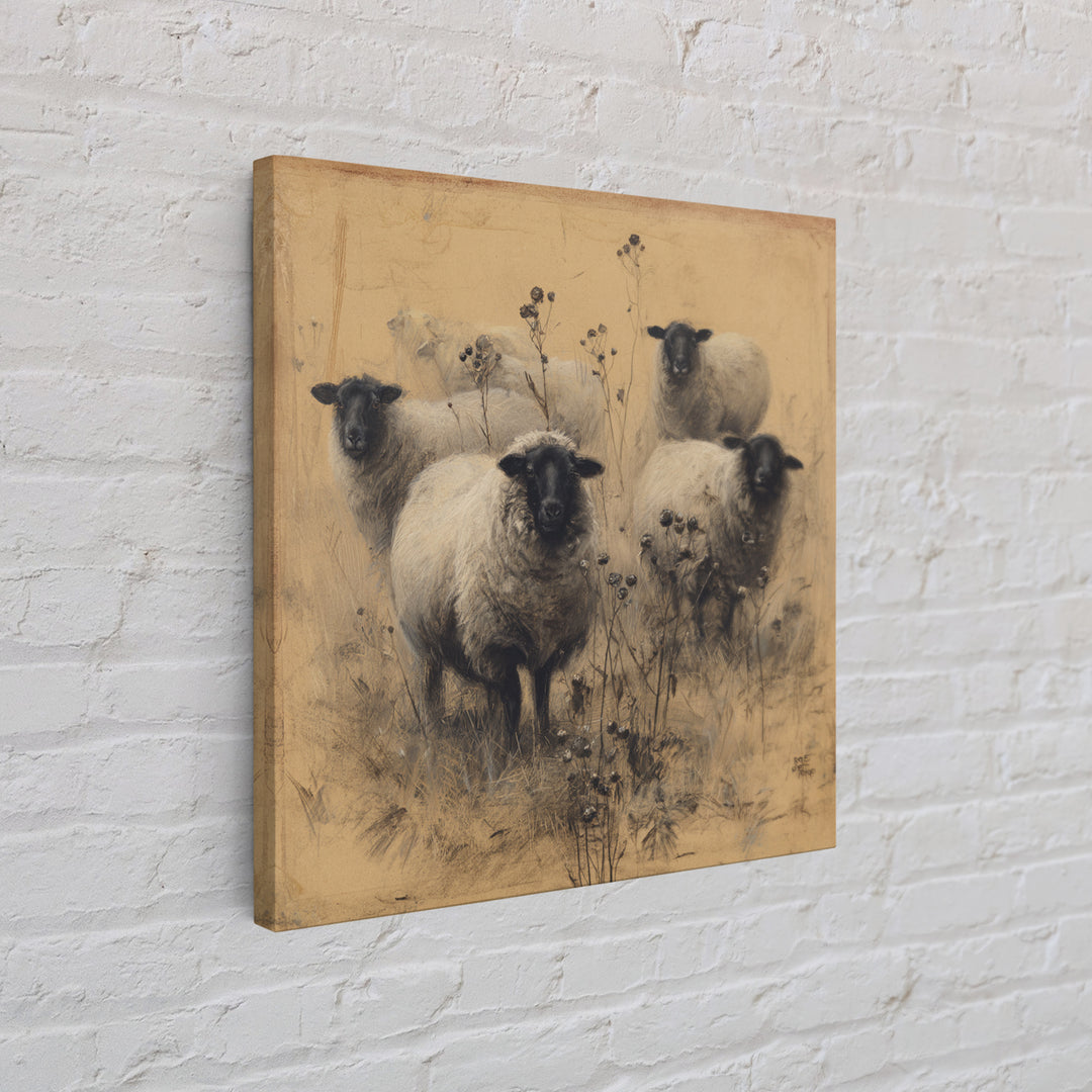 Black and White Sheep Framed Canvas Print, Farmhouse Art, Gallery Decor, Farmhouse Decor, Fine Art, Harvest, Contemporary Art, FAR-1x1-32