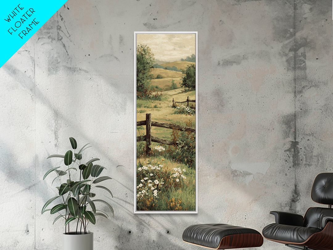 Country Landscape with Fence and Rolling Hills Canvas Print, Farmhouse Art, Floral Wall Art, Farmhouse Decor, Fine Art, Harvest, FAR-1x3-26