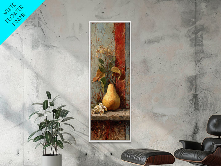 Rustic Pear Still Life on Plank Wood Framed Canvas Print, Farmhouse Art, Digital Prints, Farmhouse Decor, Watercolor Art, FAR-1x3-31