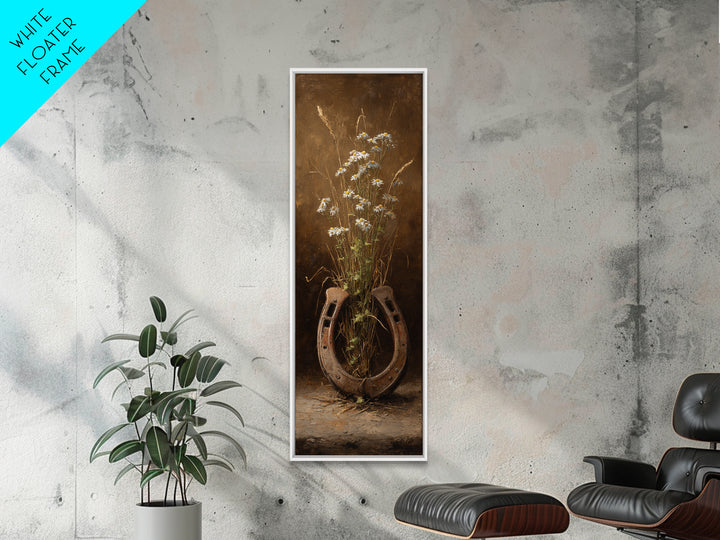 Weathered Horseshoe and Wildflowers Canvas Print, Farmhouse Art, Digital Print, Farmhouse Decor, Oil Painting, Harvest, FAR-1x3-33