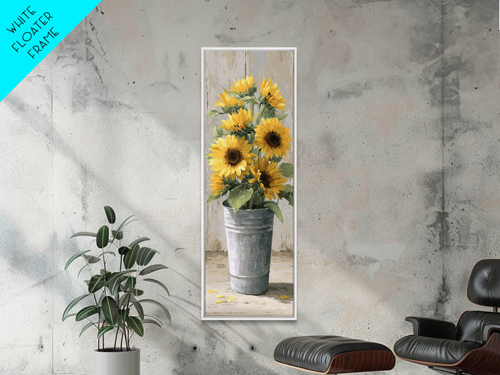 Sunflowers in a Galvanized Metal Bucket Canvas Print, Farmhouse Art, Digital Art, Farmhouse Decor, Oil Painting, Harvest, FAR-1x3-39