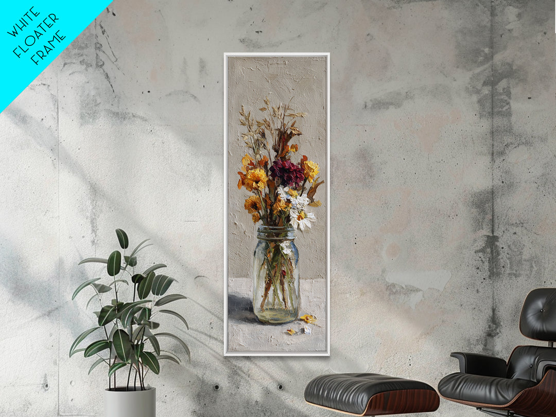 Wildflowers in a Mason Jar on Linen Canvas Print, Farmhouse Art, Printable Wall Art, Farmhouse Decor, Watercolor Art, Harvest, FAR-1x3-43